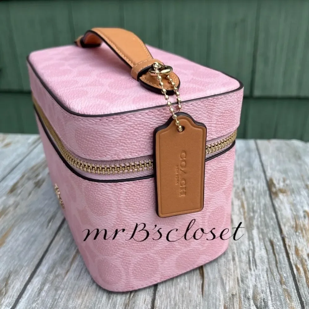 Coach Powder Pink Cosmetic Case In Signature Canvas Powder Pink
